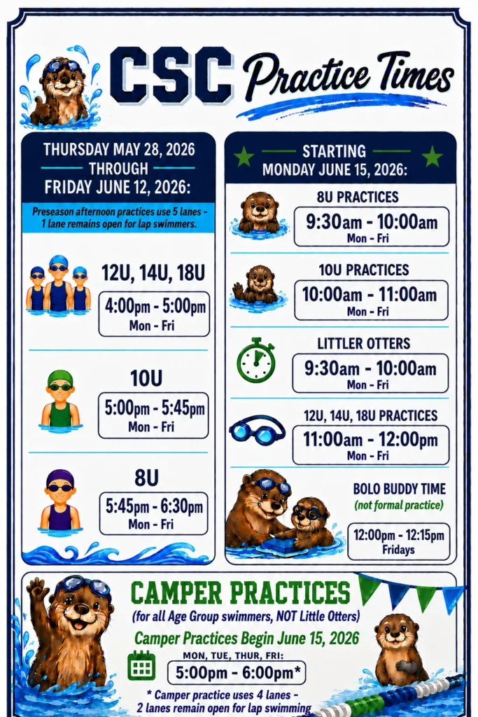 CSC Swim Team Practice Times - 2026
