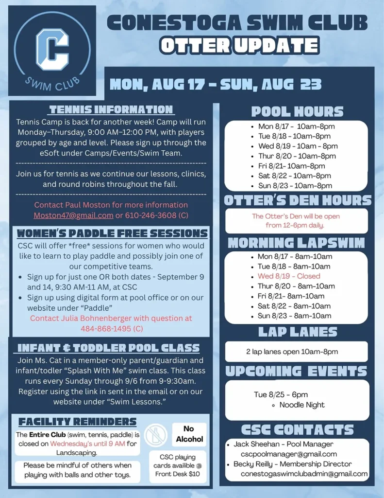 Otter Update from Conestoga Swim Club August 17 2026